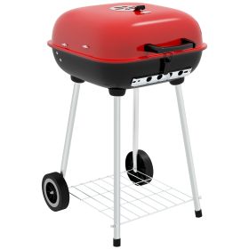 Outsunny Portable Charcoal Grill with Bottom Shelf, BBQ Smoker with Wheels and Adjustable Vents on Lid