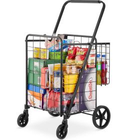 VEVOR Folding Shopping Cart, Jumbo Grocery Cart with Double Baskets