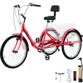 VEVOR Tricycle Adult 26'' Wheels Adult Tricycle 7-Speed 3 Wheel Bikes