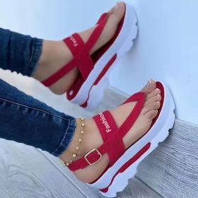 Summer Platform Ladies Sandals Wedge Solid Color Flip Flops Fashion Female's Sandals Outdoor Light Casual Woman's Roman Sandals (Shoe Size: 42, Color: Red)