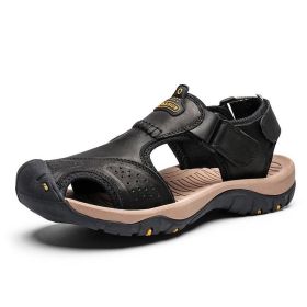 Leather Sandals Men Summer New Large Size Shoes Men Sandalias Outdoor Men's Beach Shoes Fashion Sandals Slippers Big Size 38-47 (Color: 7238 black, size: 46)